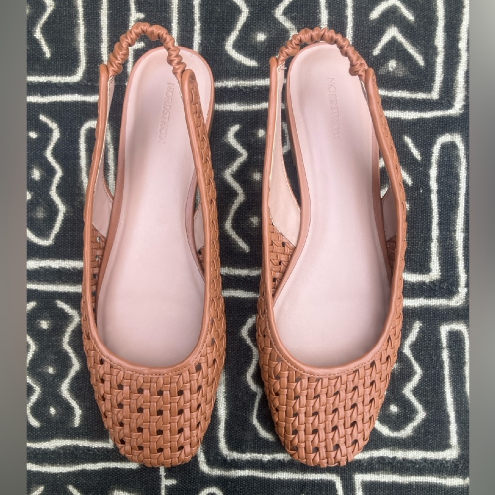 ARABELLA Tan Toffee Woven Flats Slingback Flat by NORDSTROM 10M PU Leather *NEW*